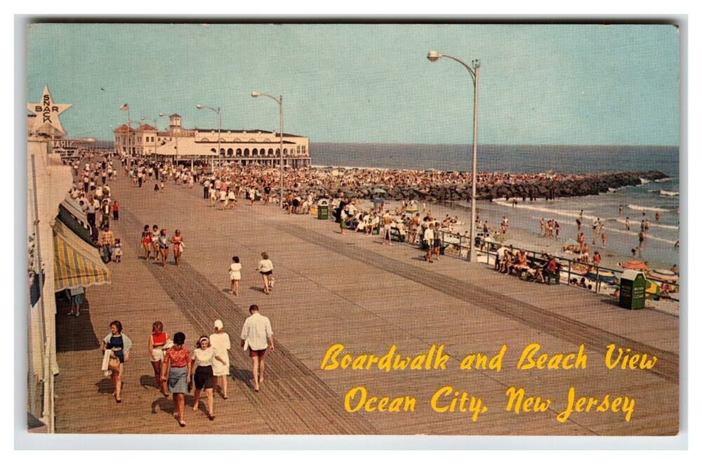 Vintage Ocean City NJ Boardwalk Beach View Chrome Postcard Harry C Meyer